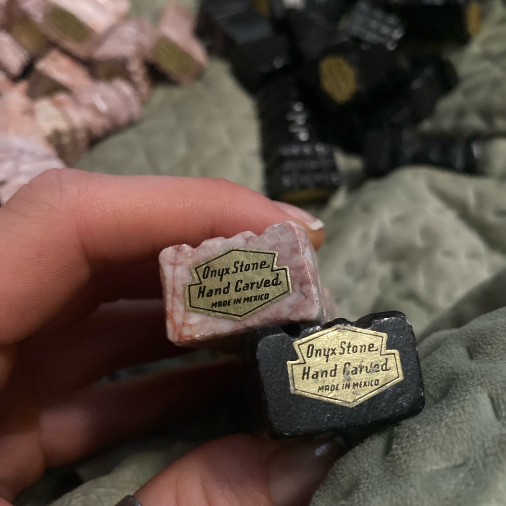 Onyx Stone Hand Carved Decor Set - Black and Pink